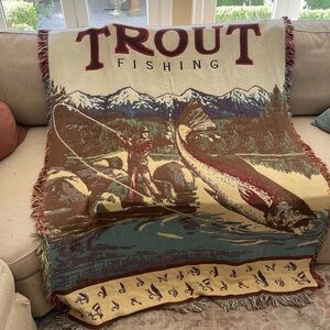 Vintage Trout Fishing Throw Blanket Cabin Decor